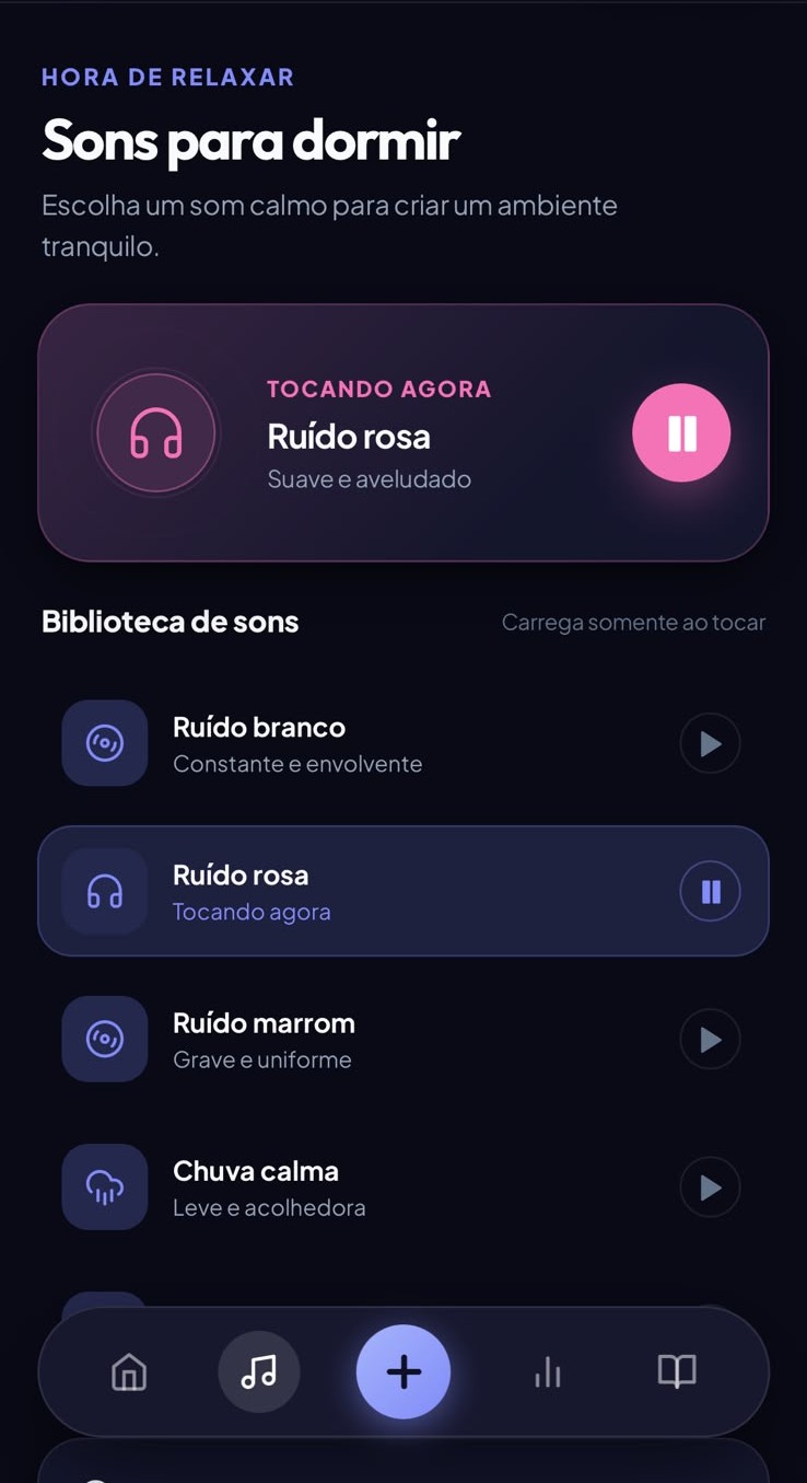Biblioteca de músicas e sons para dormir do aplicativo
